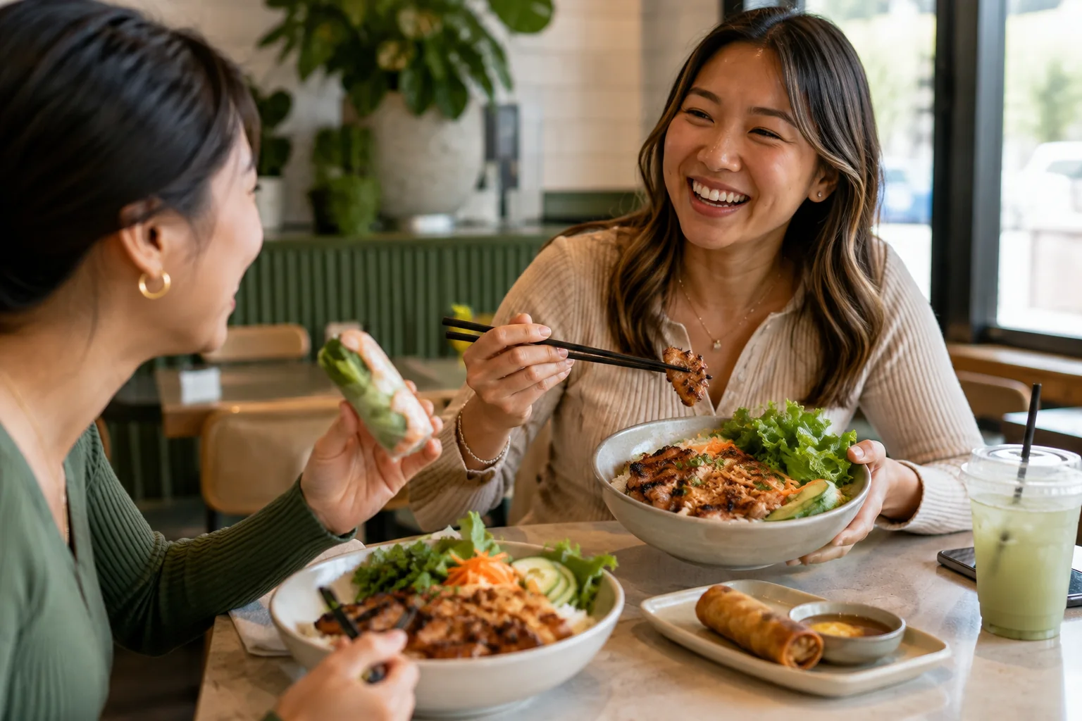 Sharing Vietnamese food at the table